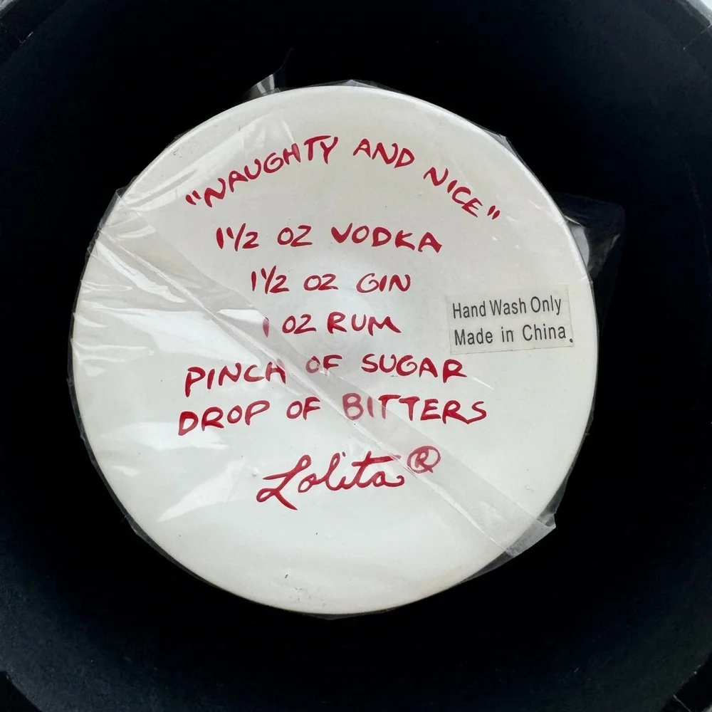 Lolita Naughty and Nice Christmas Martini Glass NIB Hand Painted Collectible 7oz